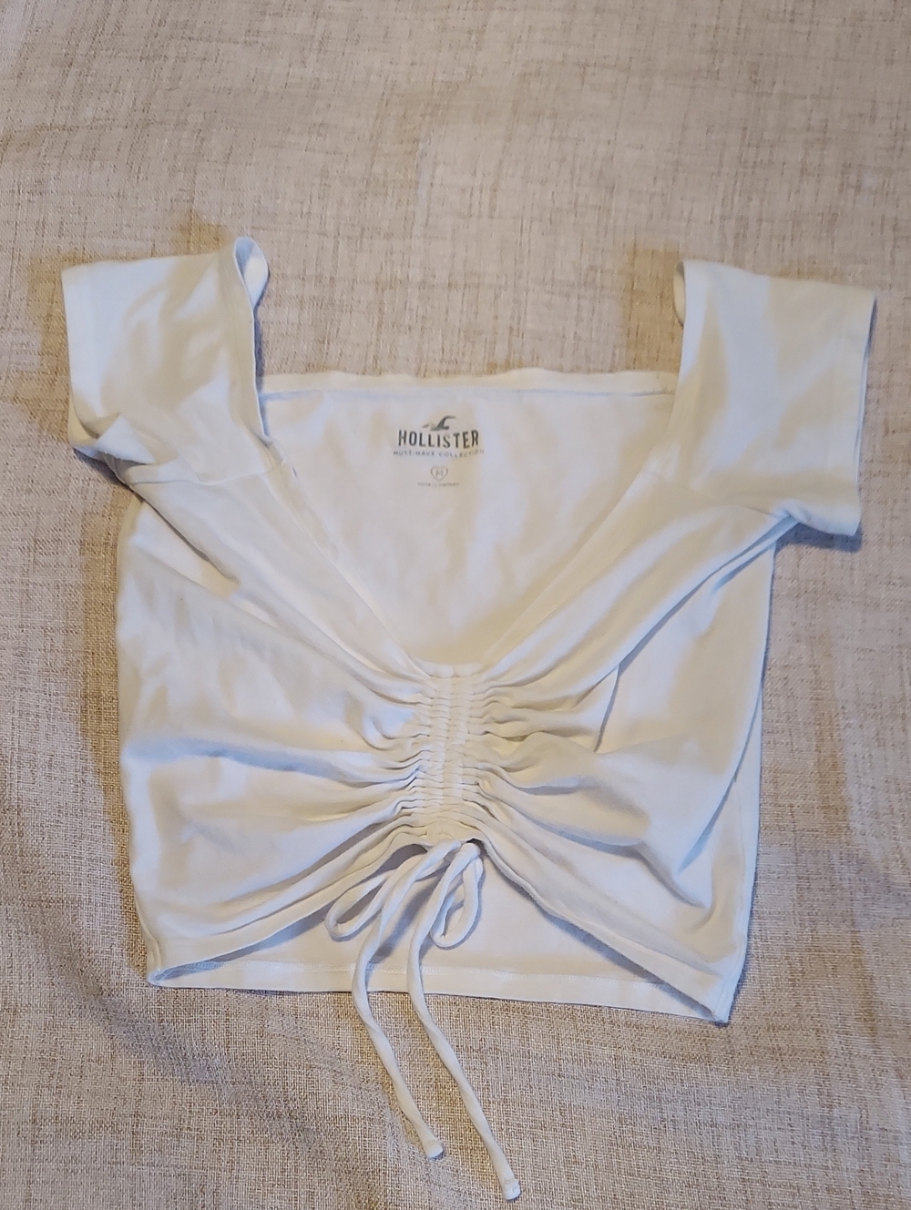Hollister White Ruched Front Drawstring Crop Top Sz. M Like New